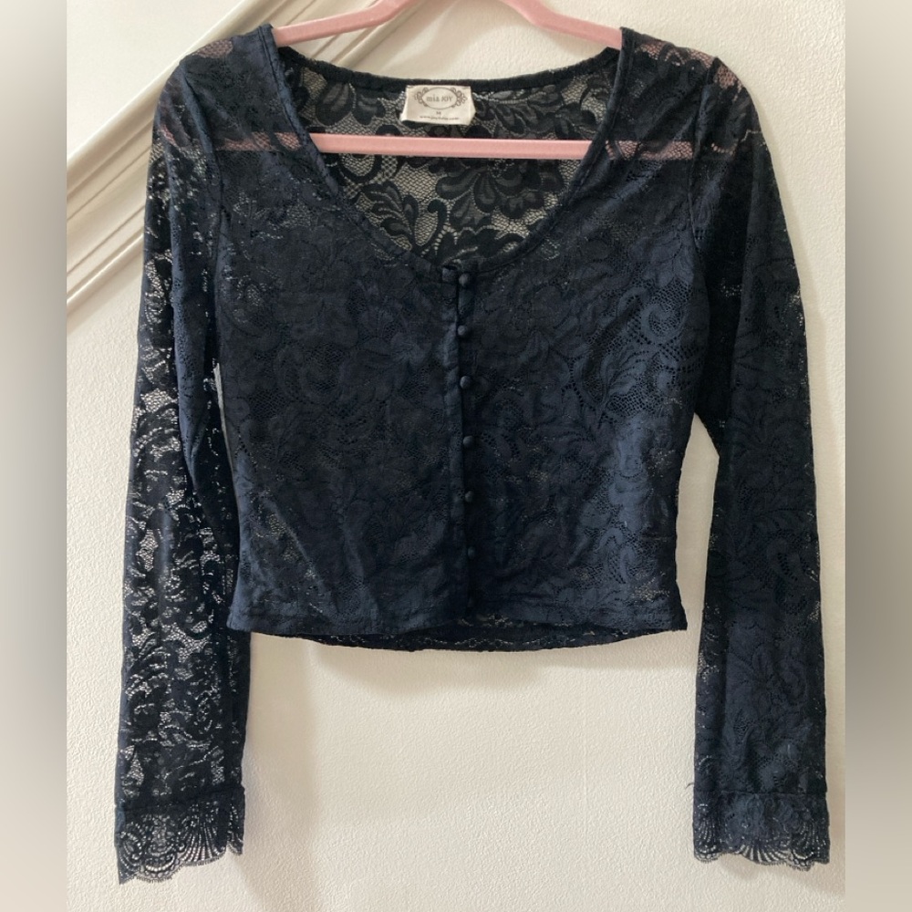 Black Lace Button Front Crop Top Size Medium